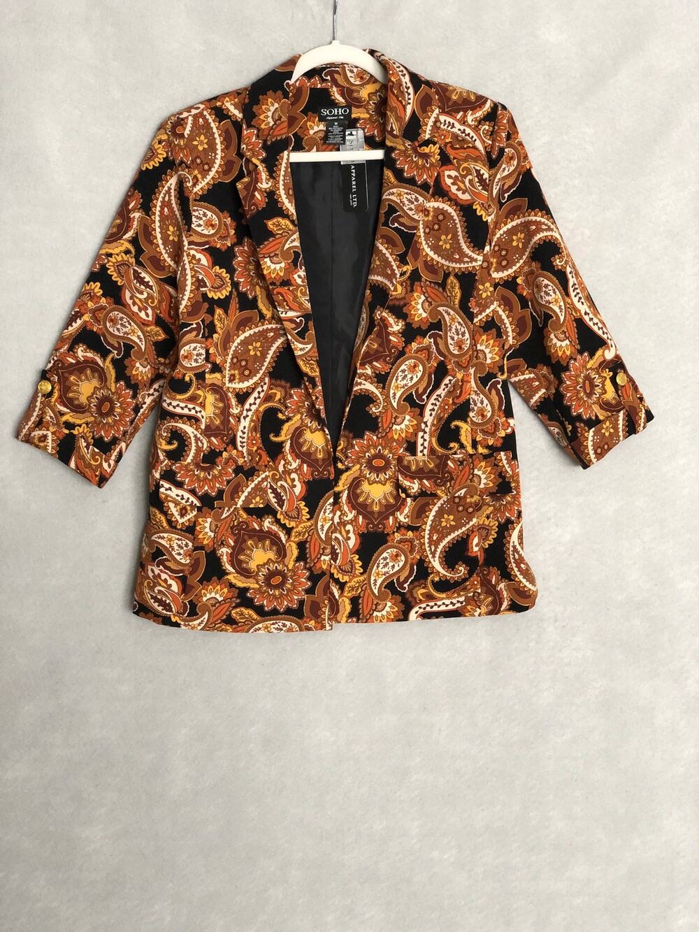 Soho Apparel LTD. Open Front Jacket Floral Paisley Women's Medium NEW